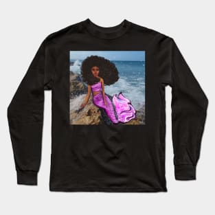 Coco the Magical rainbow mermaid with brown eyes, flowing Afro hair and caramel brown skin Long Sleeve T-Shirt